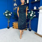 Serina Polka Dot Lace Trim Midi Dress Black