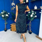 Serina Polka Dot Lace Trim Midi Dress Black