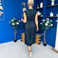 Serina Polka Dot Lace Trim Midi Dress Black