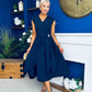 Annette Gold Buckle Detail Midi Dress Navy