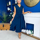 Annette Gold Buckle Detail Midi Dress Navy