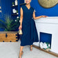 Annette Gold Buckle Detail Midi Dress Navy