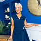 Annette Gold Buckle Detail Midi Dress Navy