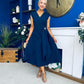 Annette Gold Buckle Detail Midi Dress Navy
