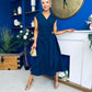 Annette Gold Buckle Detail Midi Dress Navy