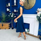 Annette Gold Buckle Detail Midi Dress Navy