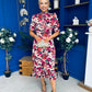 Kirsty Ruffle Hem Midi Dress Pink Leopard