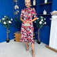 Kirsty Ruffle Hem Midi Dress Pink Leopard