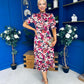 Kirsty Ruffle Hem Midi Dress Pink Leopard