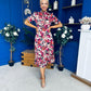 Kirsty Ruffle Hem Midi Dress Pink Leopard