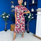 Kirsty Ruffle Hem Midi Dress Pink Leopard