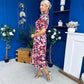 Kirsty Ruffle Hem Midi Dress Pink Leopard