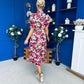 Kirsty Ruffle Hem Midi Dress Pink Leopard