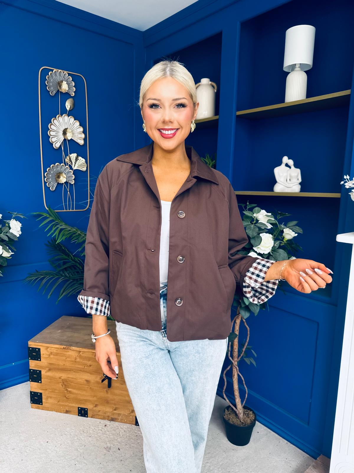 Miranda Button Detail Jacket Chocolate