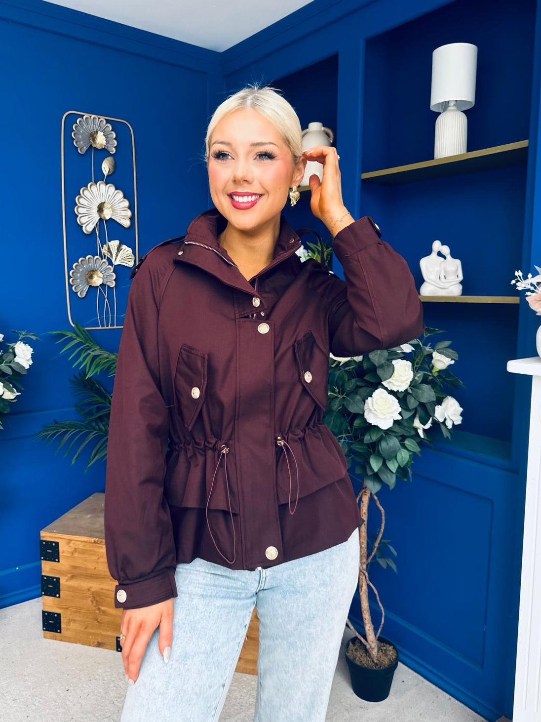Stephanie Gold Detailed Jacket Burgundy