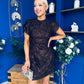 Ami Tulip Sleeve High Neck Mini Dress 3D Floral & Sequin Coco