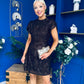 Ami Tulip Sleeve High Neck Mini Dress 3D Floral & Sequin Coco
