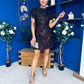 Ami Tulip Sleeve High Neck Mini Dress 3D Floral & Sequin Coco