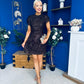 Ami Tulip Sleeve High Neck Mini Dress 3D Floral & Sequin Coco