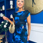 Lexie Gold Buckle Detail Midi Dress Black Floral Blue