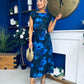Lexie Gold Buckle Detail Midi Dress Black Floral Blue