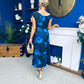 Lexie Gold Buckle Detail Midi Dress Black Floral Blue