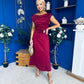 Gillian Gold Buckle Detail Midi Dress Wine