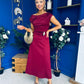 Gillian Gold Buckle Detail Midi Dress Wine
