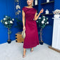 Gillian Gold Buckle Detail Midi Dress Wine