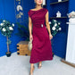 Gillian Gold Buckle Detail Midi Dress Wine