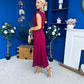 Gillian Gold Buckle Detail Midi Dress Wine