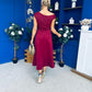 Gillian Gold Buckle Detail Midi Dress Wine