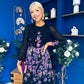 Bernice Full Sleeve Midi Dress Black Floral Purple