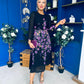 Bernice Full Sleeve Midi Dress Black Floral Purple