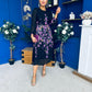 Bernice Full Sleeve Midi Dress Black Floral Purple