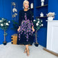 Bernice Full Sleeve Midi Dress Black Floral Purple