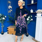 Bernice Full Sleeve Midi Dress Black Floral Purple