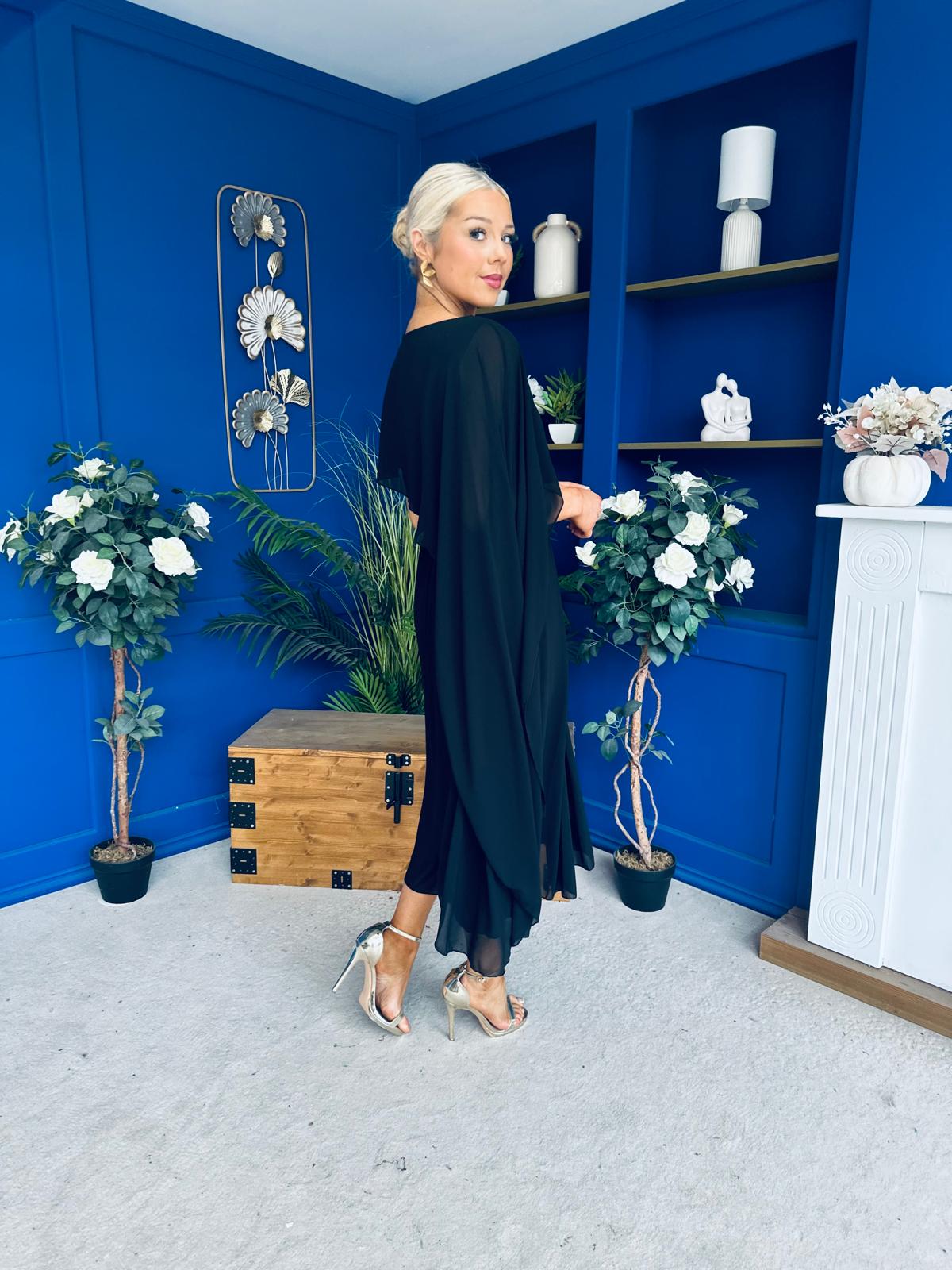 Caoimhe Cape Detail Midi Dress Black