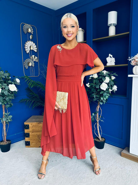 Caoimhe Cape Detail Midi Dress Autumn
