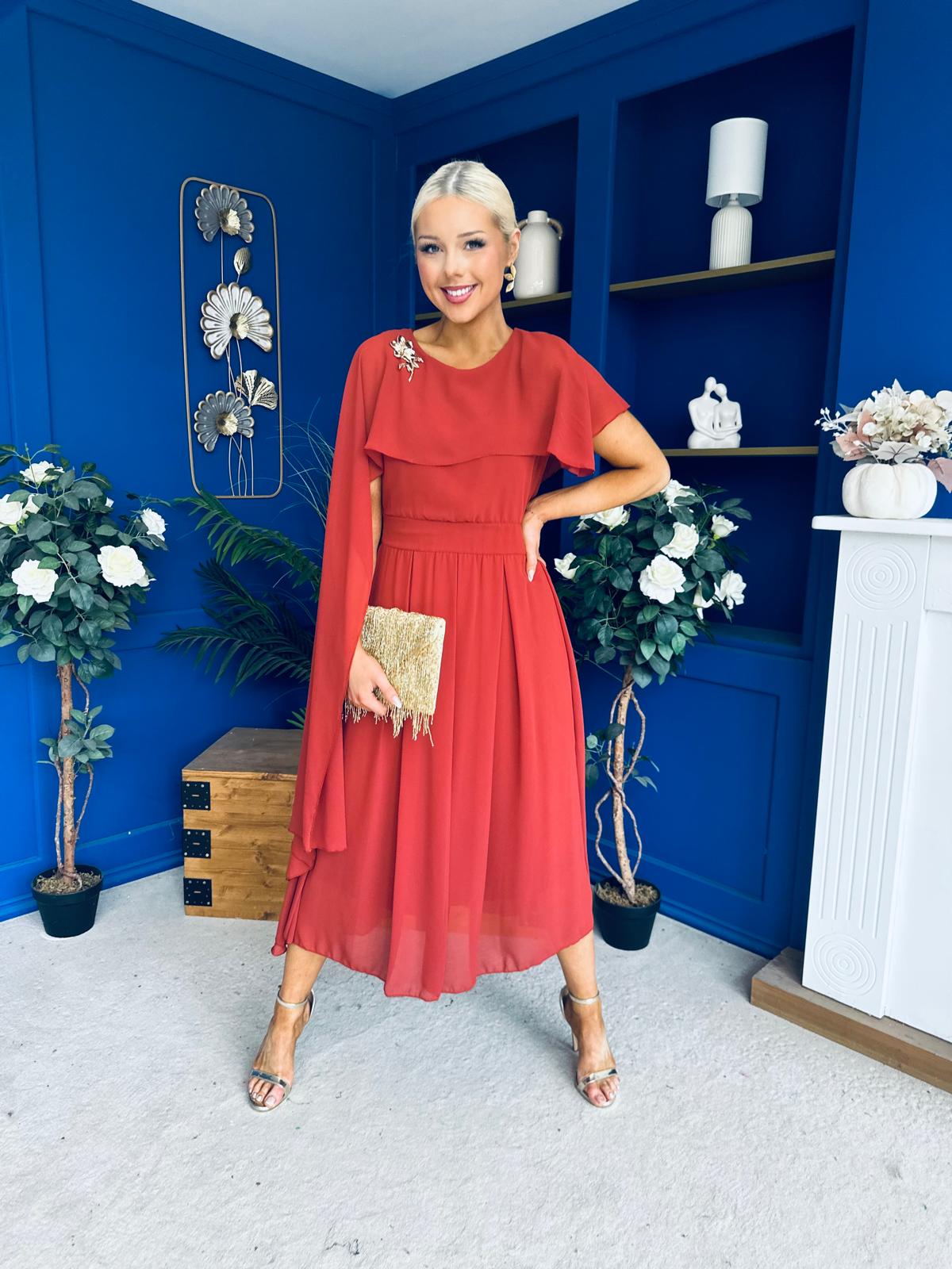 Caoimhe Cape Detail Midi Dress Autumn