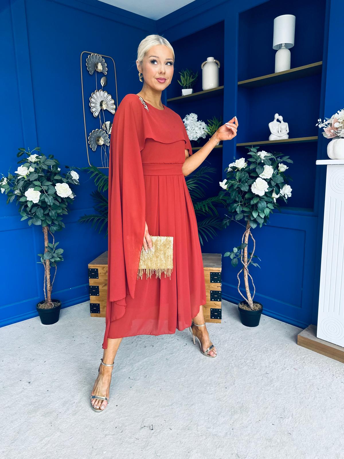 Caoimhe Cape Detail Midi Dress Autumn