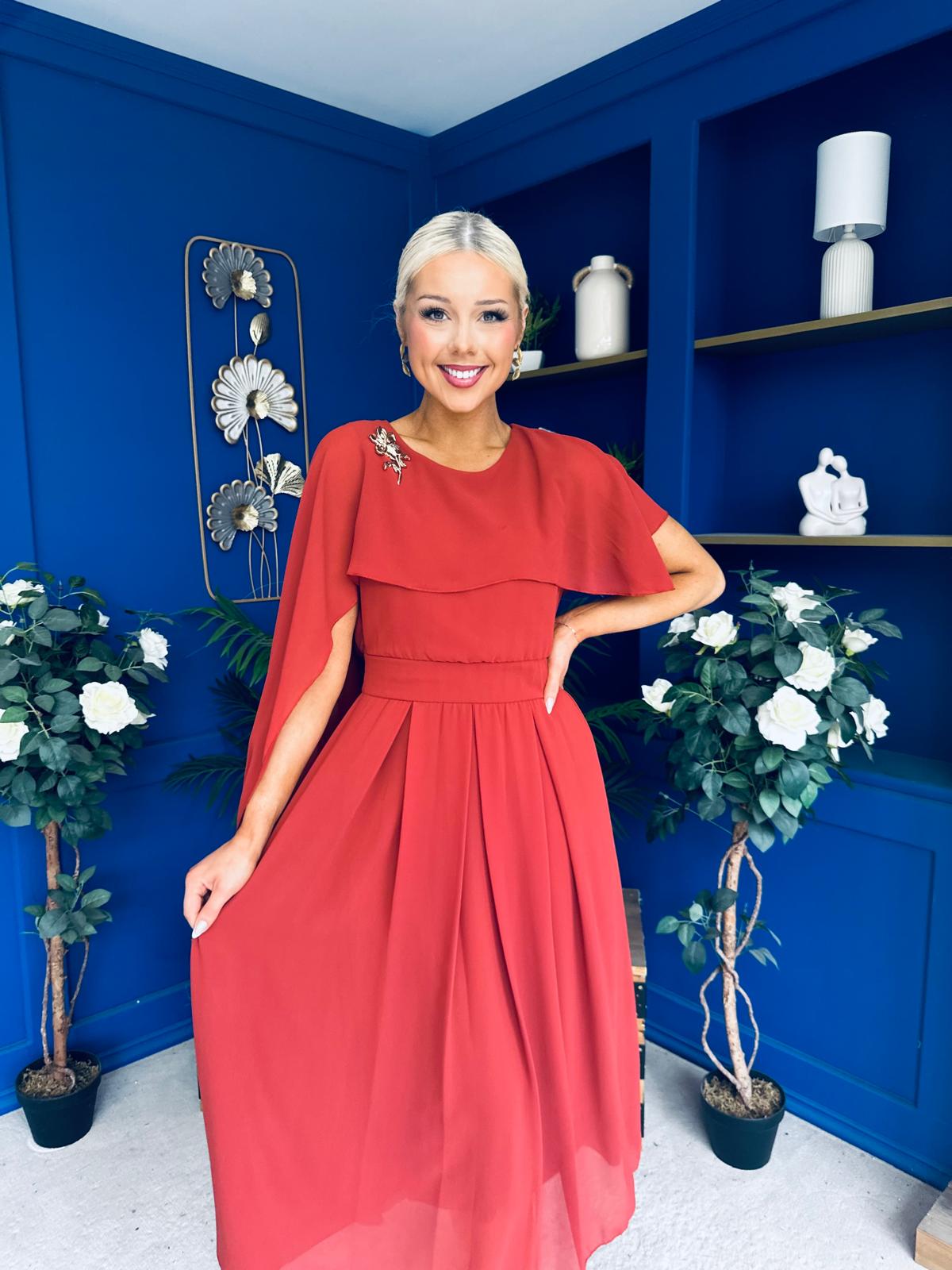 Caoimhe Cape Detail Midi Dress Autumn