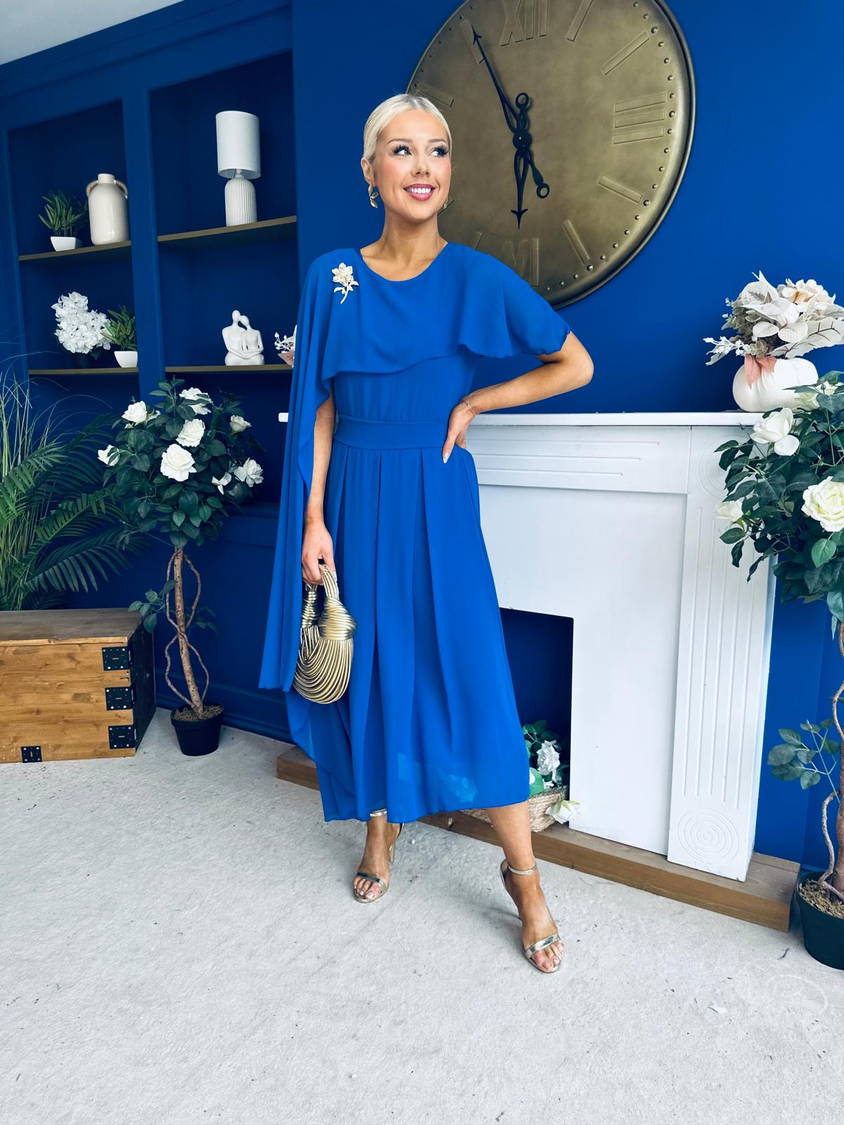Caoimhe Cape Detail Midi Dress Cobalt
