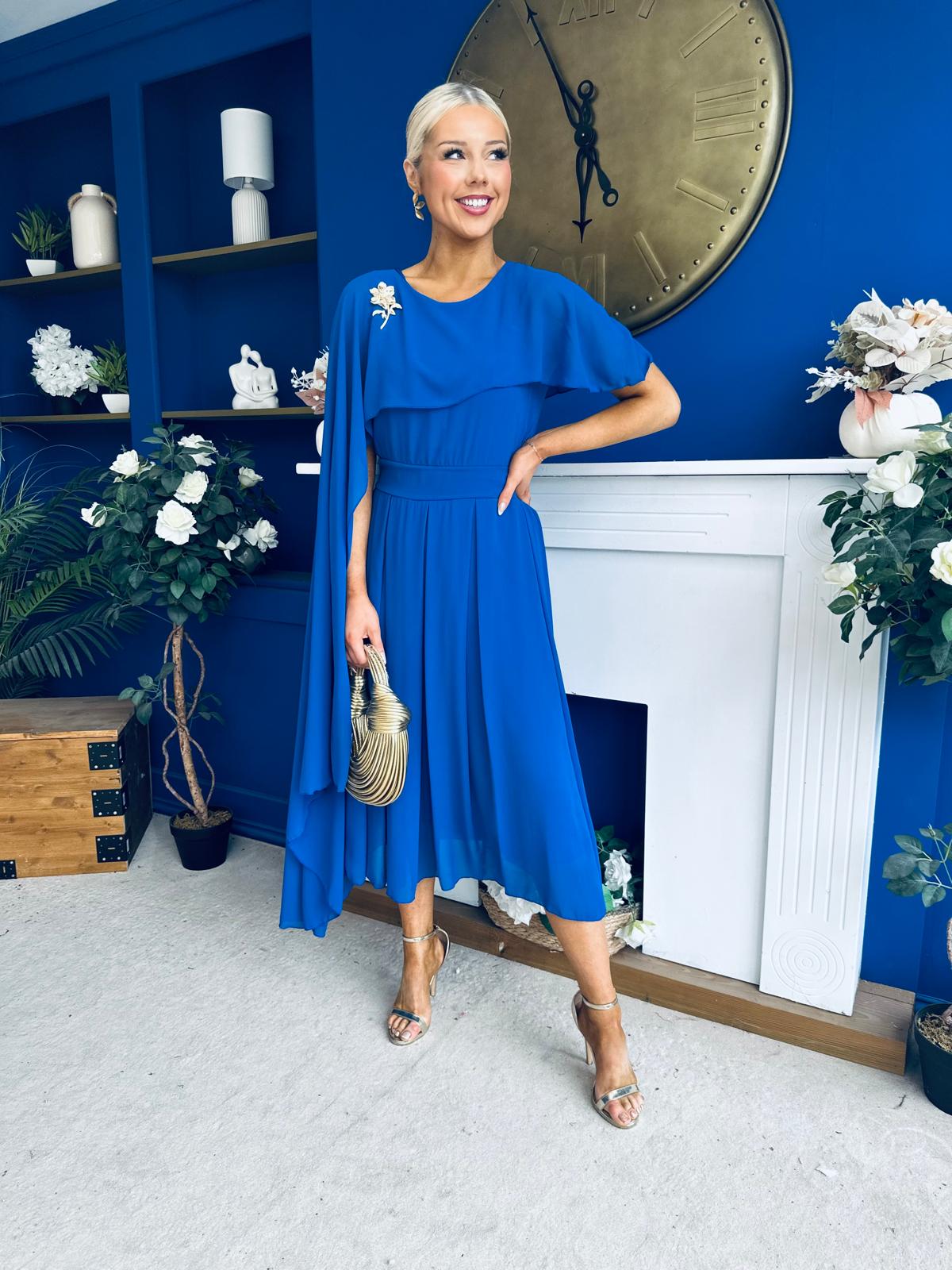 Caoimhe Cape Detail Midi Dress Cobalt