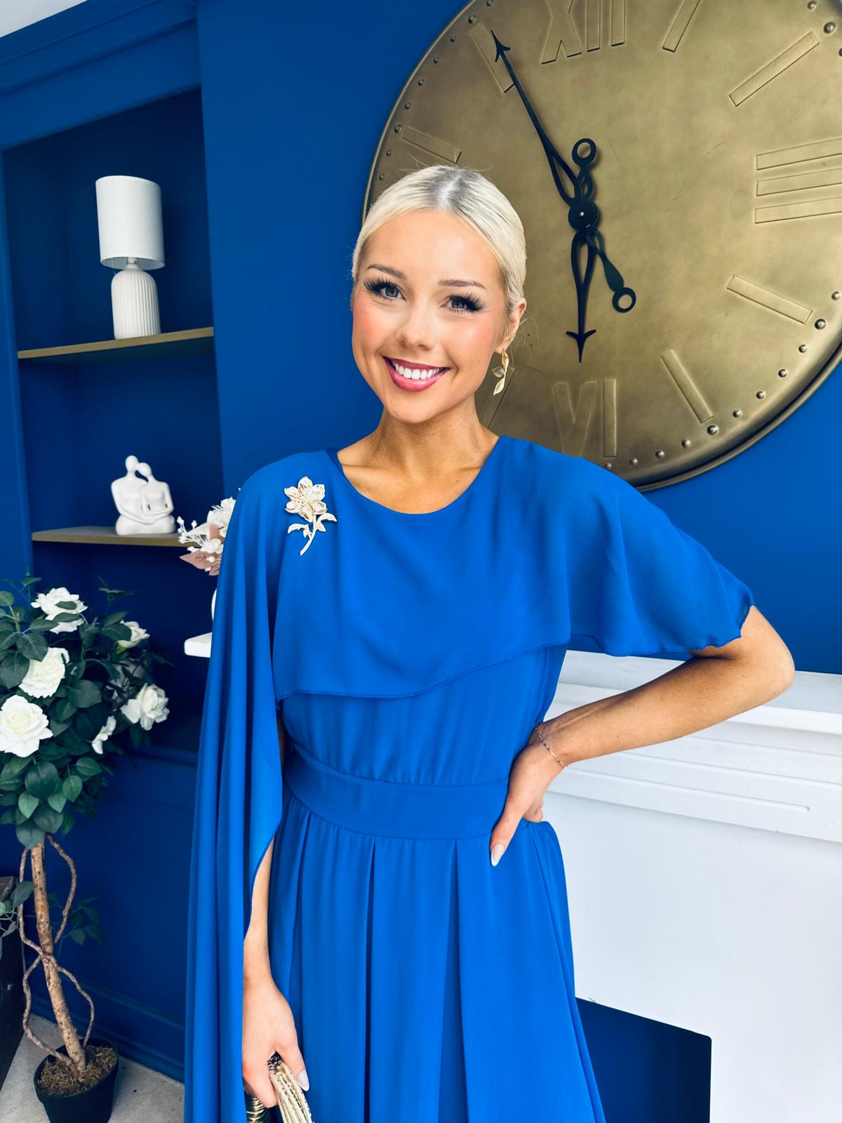 Caoimhe Cape Detail Midi Dress Cobalt