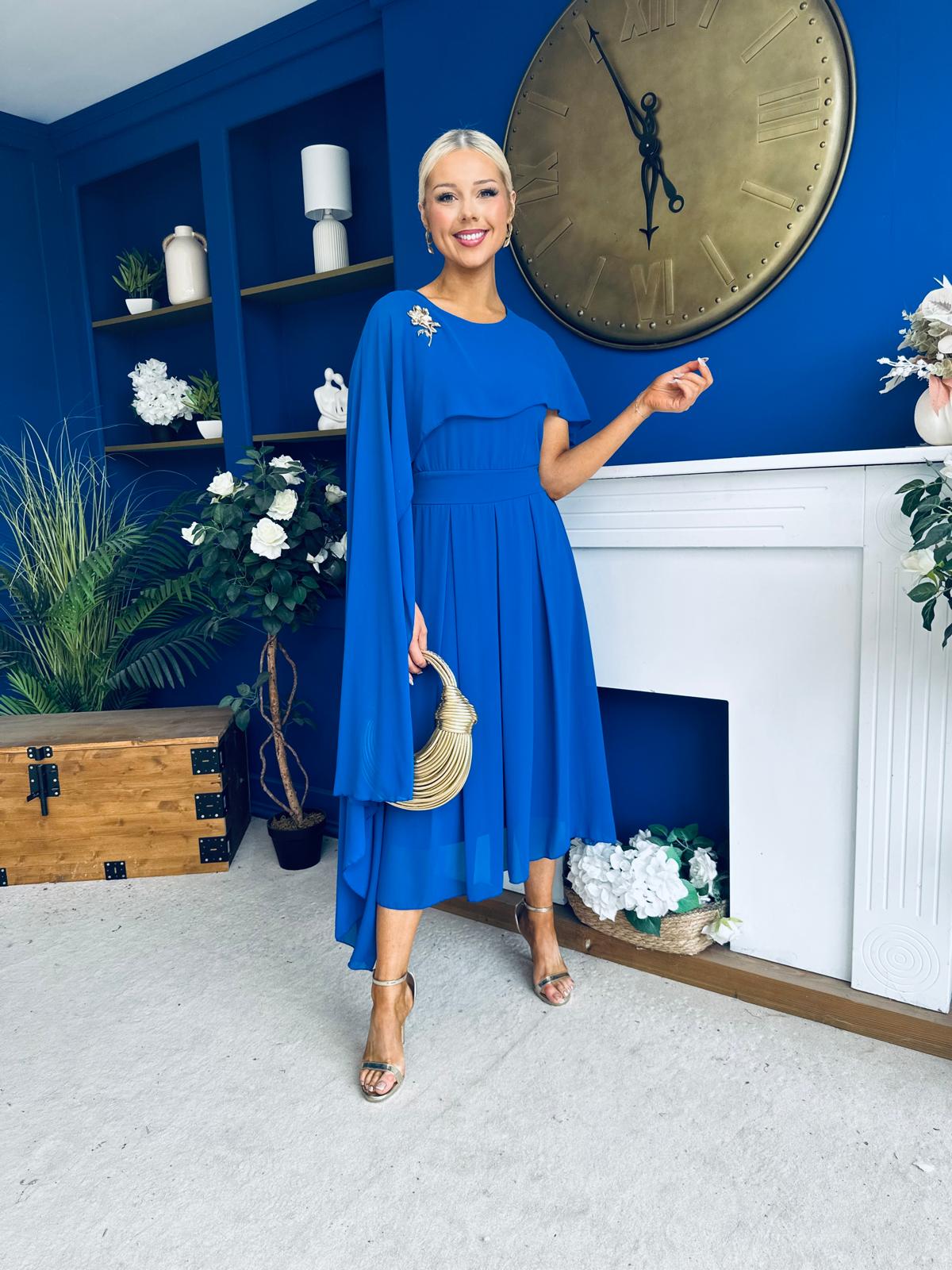 Caoimhe Cape Detail Midi Dress Cobalt