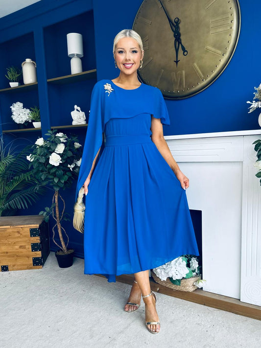 Caoimhe Cape Detail Midi Dress Cobalt