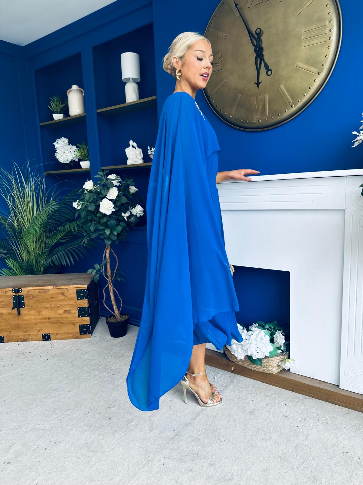 Caoimhe Cape Detail Midi Dress Cobalt
