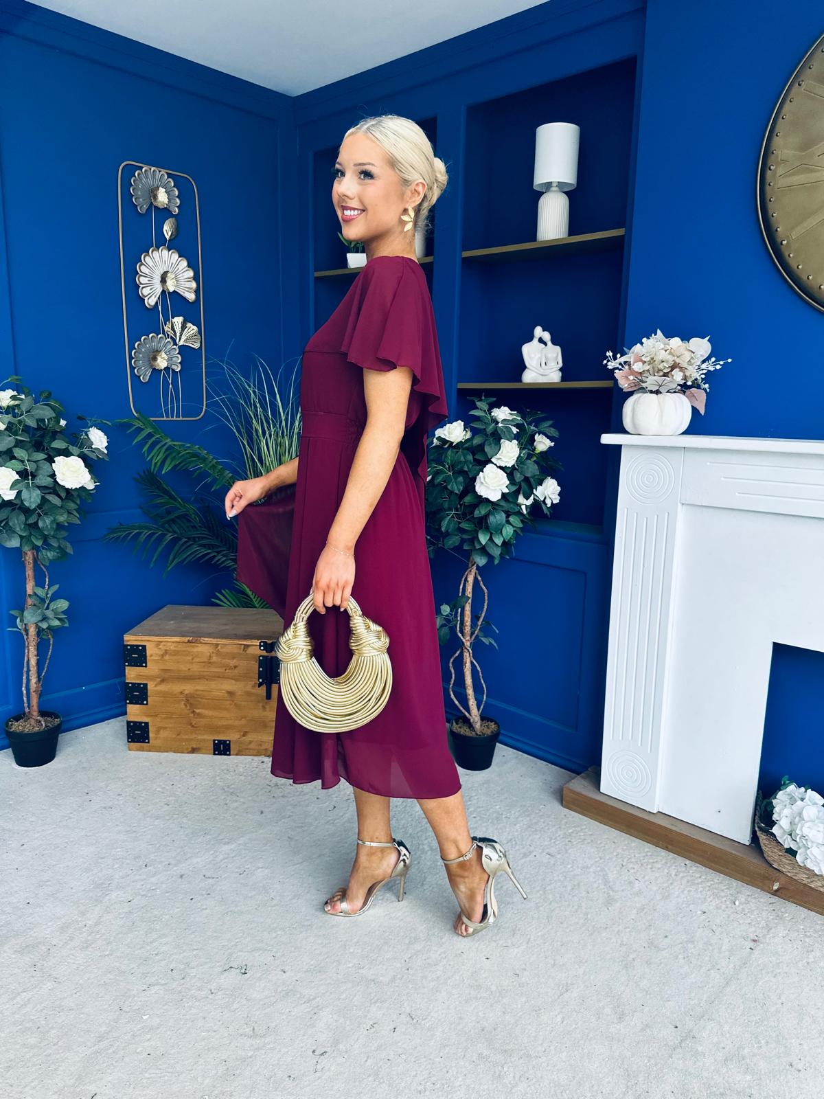 Caoimhe Cape Detail Midi Dress Wine