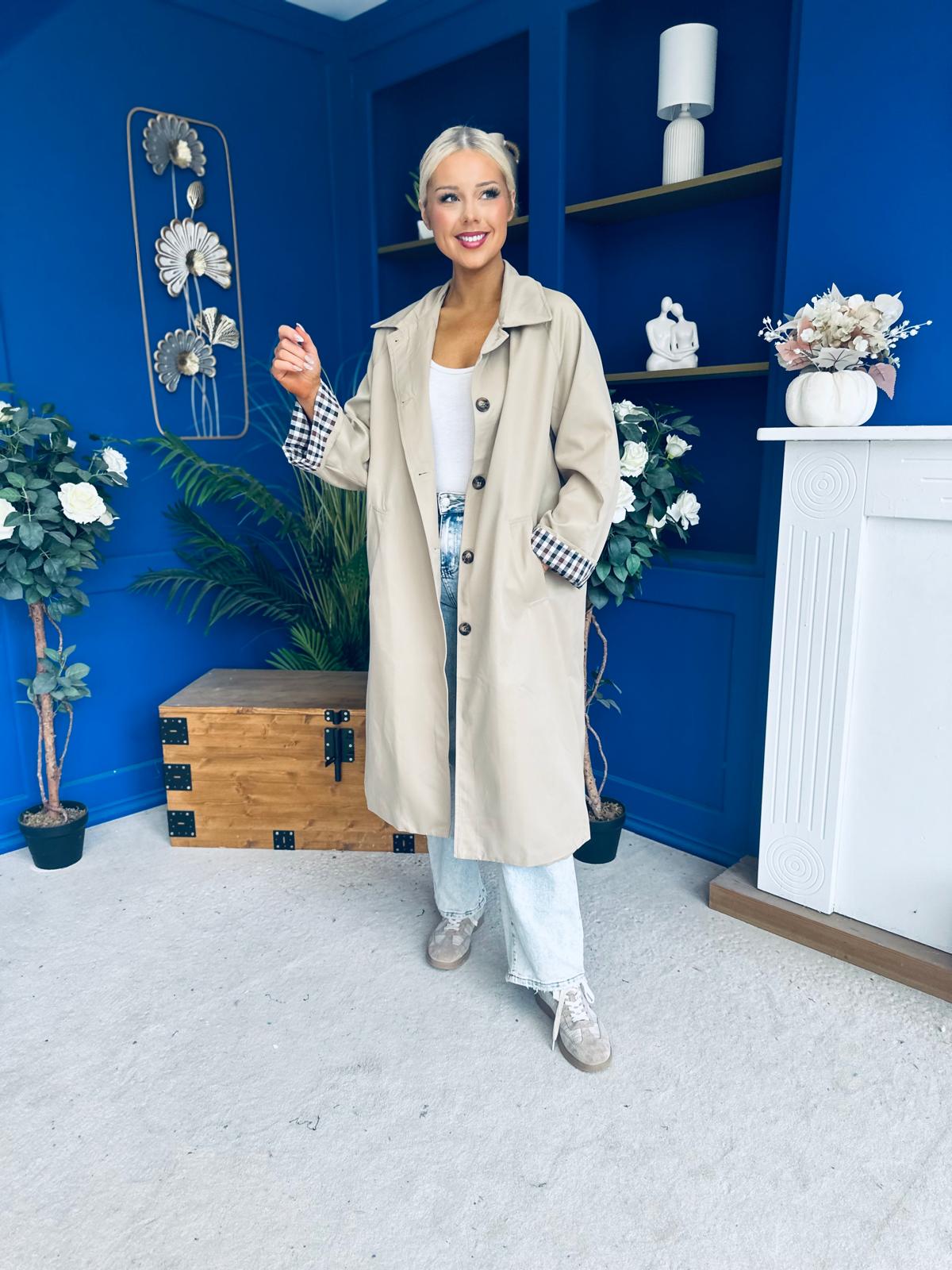 Juliette Button Detail Trench Coat Beige